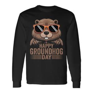 T-shirt per la festa del giorno del groundhog, design a maniche lunghe per gli amanti degli animali, stampa Happy Groundhog Day - Product Image 1