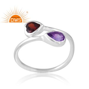 Última venta 925 Plata amatista natural y granate anillo de piedras preciosas joyería personalizada para mujeres regalo para ella - Product Image 1