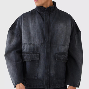 แจ็คเก็ตเดนิมฤดูหนาวแบบย้อนกลับได้ ไม่มีปก สีดำ ผ้าฝ้ายแท้ 100% คุณภาพสูง ทันสมัย ป้องกันลม เป็นมิตรกับสิ่งแวดล้อม ทรงโอเวอร์ไซส์ - Product Image 3