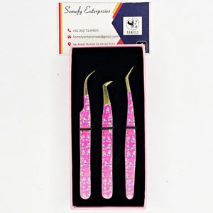 Pinzas para extensión de pestañas de acero inoxidable de alta precisión Recubrimiento de papel rosa Etiqueta privada Pinzas para pestañas especialmente diseñadas - Product Image 4