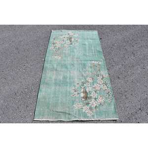 Alfombra de área de lana turca Vintage 33X64 pies verde Beige estilo clásico decoración acento tejido plano látex respaldo Patchwork para pasillo - Product Image 1