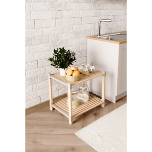 Estante de Madera Multiusos de 2 Niveles FIX-2015-2, Estilo Escandinavo Moderno, Resistente a la Intemperie, Color Beige, Hecho de Madera Duradera - Product Image 4