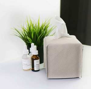 Cubierta de caja de pañuelos Decoración de spa Servilletero para mesa Soporte de caja de cuero genuino - Product Image 5