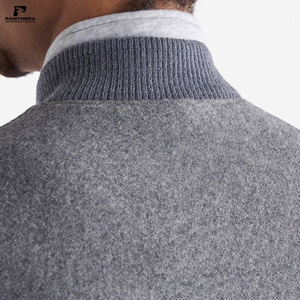 High Quality Men's Winter <b>Grey</b> Wool Varsity <b>Jacket</b> Stand Collar Casual with Chenille Embroidery Customizable Affordable - Product Image 2