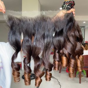 Bundles de couleur de pointe rebondissante Ombre de cheveux bruts de haute qualité avec frontal et faisceaux pour faire des perruques - Product Image 4