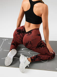 Leggings de Yoga personnalisés en forme de V taille élastique ascenseur hanche personnalité cravate teinture pantalon pêche pantalons de Yoga sport pantalon à neuf points femmes - Product Image 4