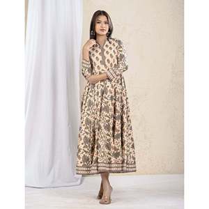 For Cream Grey Jaal Printed Cotton Long <b>Dress</b> Casual Hippie <b>Goth</b> Party Style Breathable ODM Customizable Sizes Including 5XL One - Product Image 6