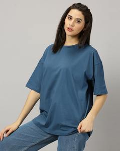 100% algodón grueso logotipo personalizado serigrafiado Unisex recortado a granel gota hombro peso pesado 280 250 Gsm Negro Azul camisetas - Product Image 2