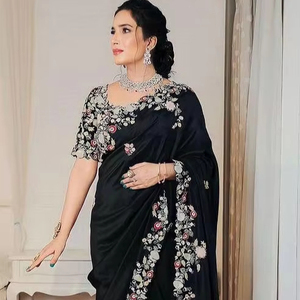 New Designer Georgette Embroidery Work With Jeri Work Saree Collection - Product Image 6