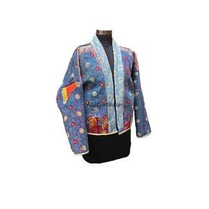 A2ZCraftBazar Veste en tricot Kantha réversible vintage 100% coton écologique, col roulé, boutonnée à la main, pour l'hiver - Product Image 5