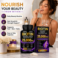 Complément alimentaire pour cheveux, peau et ongles à la biotine 25000 mcg, collagène, kératine, acide hyaluronique, croissance et force des cheveux, 60 capsules, étiquette privée OEM
