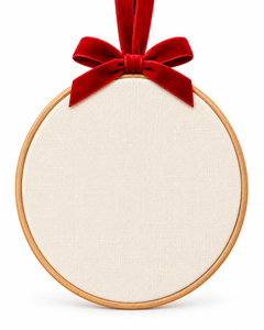 Cercle à broder en toile rond avec nœud en velours rouge, ornement de Noël, décoration artisanale traditionnelle - Product Image 1