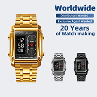 Reloj Digital Cronógrafo Rectangular Estilo Deportivo para Hombre, Resistente al Agua 3ATM, Acero y Cuero Opcionales, Relogio Masculino