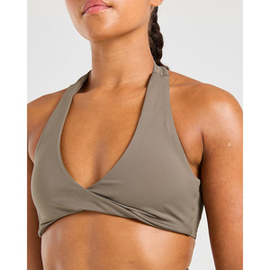 Soutien-gorge de sport dos nu marron moka avec encolure en V décolleté dos ouvert et soutien-gorge de sport fitness pour femme adulte à fort impact - Product Image 1
