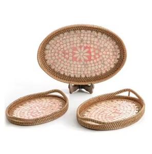 Décor de Noël Nacre & Jute Plateau Durable Qualité Ensemble De Trois Plateaux De Service Hôtel Restaurant & Cuisine Décoration - Product Image 1