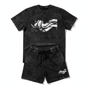 Ensemble court décontracté d'été pour homme noir de qualité supérieure avec impression graphique DTG - Streetwear vintage 100% coton - Product Image 3