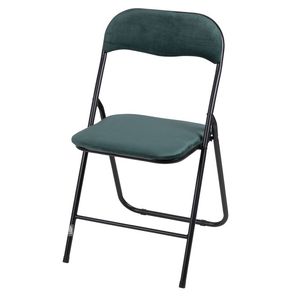 Silla Plegable Moderna con Efecto Terciopelo Verde, Muebles para el Hogar de Roble y Cuero para Dormitorio, Sala de Estar, Oficina en Casa o Apartamento - Product Image 1