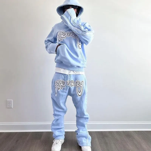 Conjunto de Sudadera con Capucha y Pantalones Deportivos Unisex Personalizados, 100% Algodón, Felpa, Cortavientos, Transpirable, Estilo Urbano, Bordado, Graffiti, Talla Grande - Product Image 1