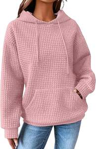 Womens Casual Long Sleeve Drawstring Waffle Pullover <b>Tops</b> Loose Hooded Sweatshirt with Pocket <b>reflective</b> hoodie custom - Product Image 2