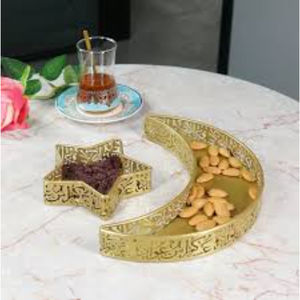 Plateau de design de découpe arabe rond élégant Plateaux de service de fête islamiques en métal Plateau de couleur or Plateau de nourriture Eid Mubarak - Product Image 6