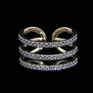 Modern 14K Gold Triple <b>Band</b> Open <b>Ring</b> with Natural Round Diamonds in Pave Setting Stylish and Elegant Statement Fine Jewelry - Product Image 6