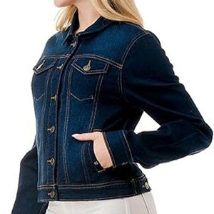 Chaqueta vaquera azul, abrigo de mujer a medida de alta calidad, Chaqueta corta informal a la moda para mujer, Tops cortos de mezclilla, servicio OEM - Product Image 3
