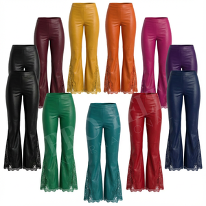 Pantalon en cuir léger à lacets pour femmes, taille mi-haute, jambe droite, style élégant, confortable, pantalon en cuir - Product Image 1