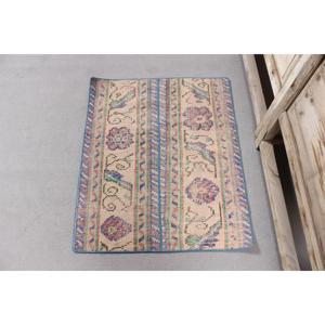 พรมตุรกีวินเทจ ขนาด 2.3x2.8 ฟุต สีน้ำเงินลายพรางเล็กๆ ทำจากขนสัตว์ - Product Image 1