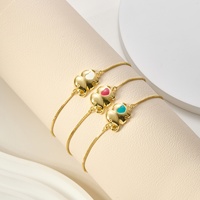 Bracciali regolabili con elefante e cuore in ottone smaltato rosa, catene a maglia placcate oro 18K, ciondoli a forma di animale, gioielli all'ingrosso