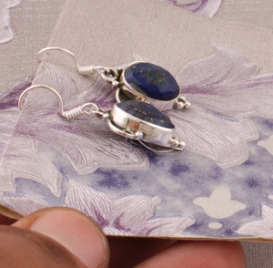 Pendiente de plata antigua de boda de Plata de Ley 925 con piedras preciosas de lapislázuli de alta calidad para regalo de aniversario - Product Image 3