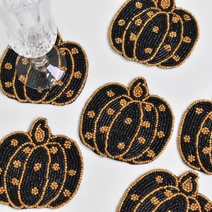 Noir Or Citrouille Perlé Dessous De Verre À La Main Écologique Moderne Décoratif Boisson Tapis pour Automne Fête Table Thé Café Titulaire - Product Image 3