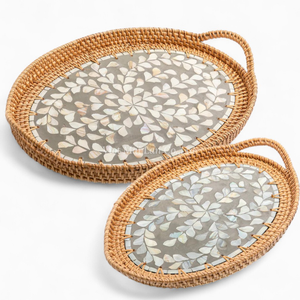 Elegante Bandeja Ovalada de Ratán con Incrustaciones de Nácar, Estilo Bohemio, Diseño Flexible, Hecho en Vietnam, Suministro al por Mayor para Hoteles y Restaurantes - Product Image 1