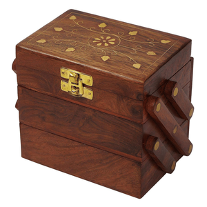Boîte à bijoux rectangulaire en bois massif à 3 couches avec incrustation en laiton, logo personnalisé, matériau MDF pour l'affichage et l'organisation des bijoux en voyage - Product Image 5