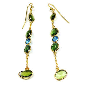 <b>Long</b> Dangling Sterling Silver 925 Custom Made Low MOQ Supplier Wholesaler Woman Cheap Gemstones Multi Color Tourmaline <b>Earrings</b> - Product Image 1