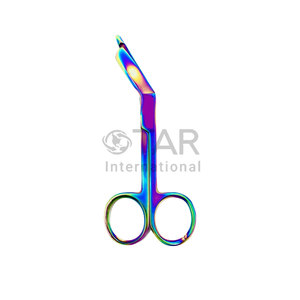 Ciseaux à pansements Lister 4,5 pouces, ciseaux en acier inoxydable de qualité supérieure, lames multicolores finition titane arc-en-ciel, instruments médicaux - Product Image 1