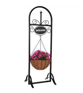 Quality Collection Japandi Waterproof Black Finished Iron Metal Welcome Stand Hanging <b>Basket</b> for Hotel Restaurant Weddings Decor - Product Image 1