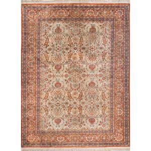 Tapis en soie noués à la main Gulmarg, motif floral rouge et orange, pour la décoration de la maison, du salon ou du couloir, taille 9x12, pour adolescents - Product Image 1