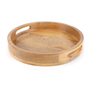 Rustic Wooden Serving <b>Tray</b> - Round Wood Decorative Vintage Centerpiece <b>Candle</b> Holder <b>Trays</b> Farmhouse Ottoman <b>Tray</b> - Product Image 1