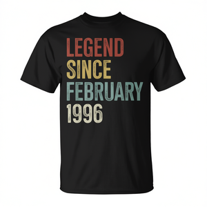 T-shirt Legend 30 Years Old per celebrare il 30° compleanno di febbraio 1996, abbigliamento promozionale premium - Product Image 2