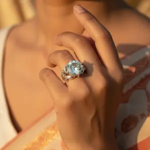 Bague en argent pour femme avec pierre transparente, bijou de déclaration, cadeau, accessoire de montre élégant - Product Image 1