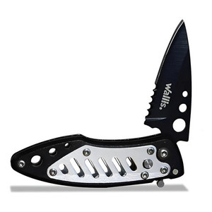 Coltello a chiusura automatica Wallis K273634 con manico in metallo nero e argento - Product Image 1
