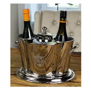 Refroidisseur de vin en laiton brillant nickelé avec Logo personnalisé accepté pour décor de Bar à bière, dernière cuve de seau à glace Champagne