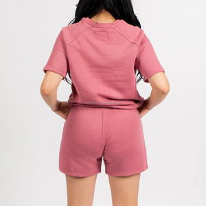 Usine de vêtements à logo personnalisé Ensemble de jogging de couleur unie pour femmes, pantalons courts décontractés et ensembles de t-shirts pour femmes - Product Image 6