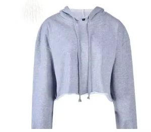 Sudadera con capucha recortada de alta calidad para mujer 100% sudaderas con capucha de punto recortadas con cuello redondo para otoño invierno al por mayor - Product Image 3