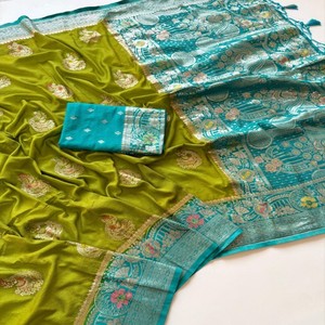 VASTRA COTTAGE Saree de Georgette Khadi Puro con Tejido Jacquard Antiguo Zari Meena Butta, Pallu Rico y Teñido a Mano, Prenda de Diseño - Product Image 2