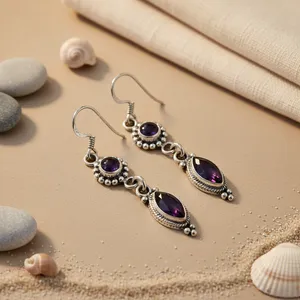 Boucles d'oreilles pendantes tendance en argent sterling 925 plaqué or avec améthyste pour femme, fermeture à crochet, bijoux à porter au quotidien, idéales pour offrir - Product Image 2