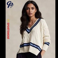 Logotipo Personalizado CP Sports, Sudadera de Lujo de Diseñador, Manga Larga, Acrílico y Lana, a Rayas, Transpirable, Ligera, Duradera, Cómoda, Blanca