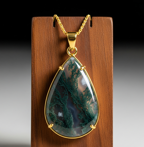 Vente chaude 925 Sterling Silver Dainty Chain 18K Or Goutte Forme Pendentif Avec Bohème Mousse Agate Guérison Cristal De Mode - Product Image 3