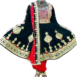 Robes afghanes de bonne qualité pour l'EID nouvelle broderie à col rond de couleur unie de haute qualité manches longues femmes afghanes Ttaditional - Product Image 3