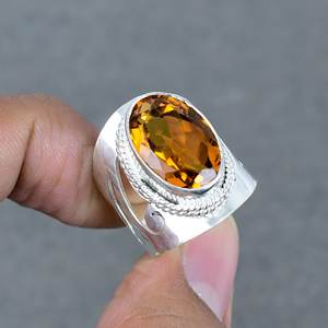 Anillos de cuarzo citrino originales de alta calidad, joyería de Latón chapado en plata Natural, anillos de piedras preciosas de plata 925 para mujer - Product Image 1